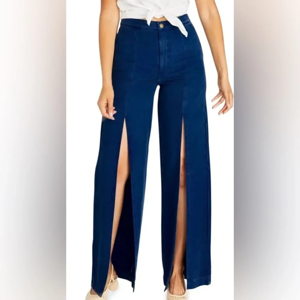 NWT Etica Anthropologie Wide Leg Slit Denim - Picture 1 of 8